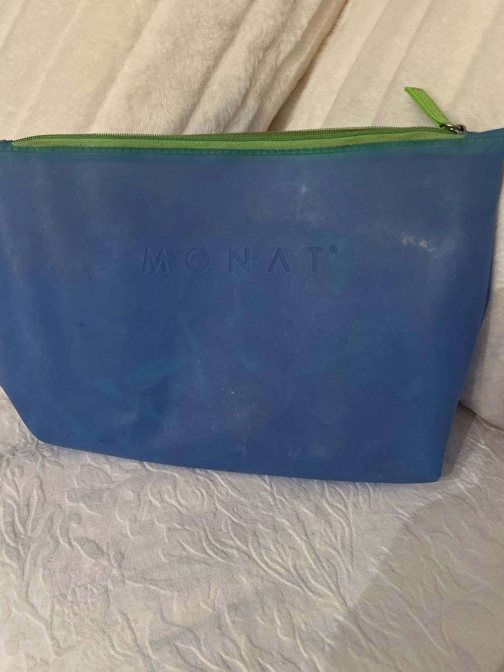 MONAT Blue Silicone Cosmetic Pouch with Green Zipper